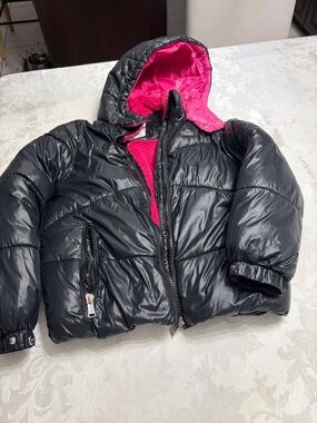 Dkny Black Puffer Jacket with Hot Pink Lining - Kids